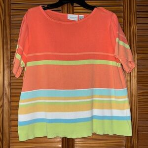 Liz Claiborne‎ Short Sleeve Orange Striped Cotton Sweater Size XL